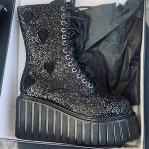 Black Glitter Creeper Boots - Lamoda - Size 6 - New In Box